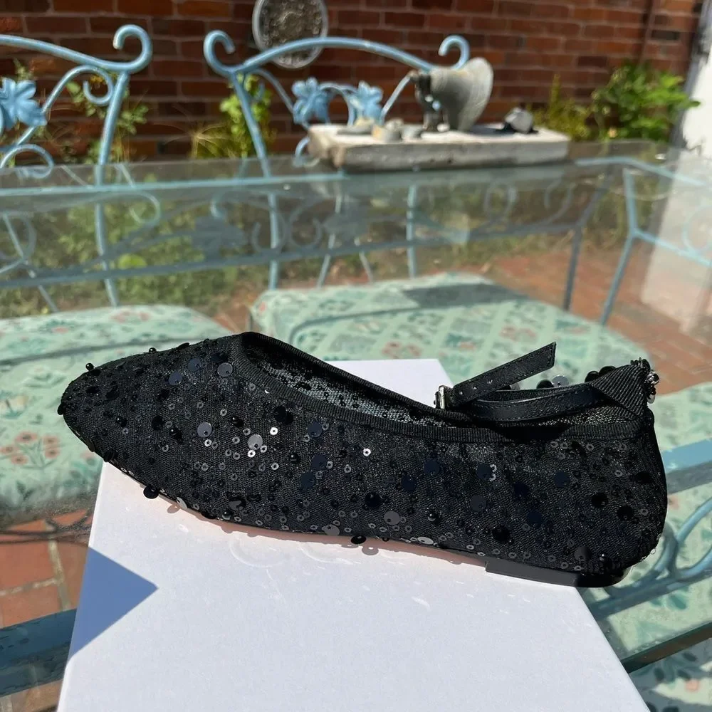 J Crew Quinn Embellished Removable Ankle Strap Sequin and Mesh Ballet Flat NWT